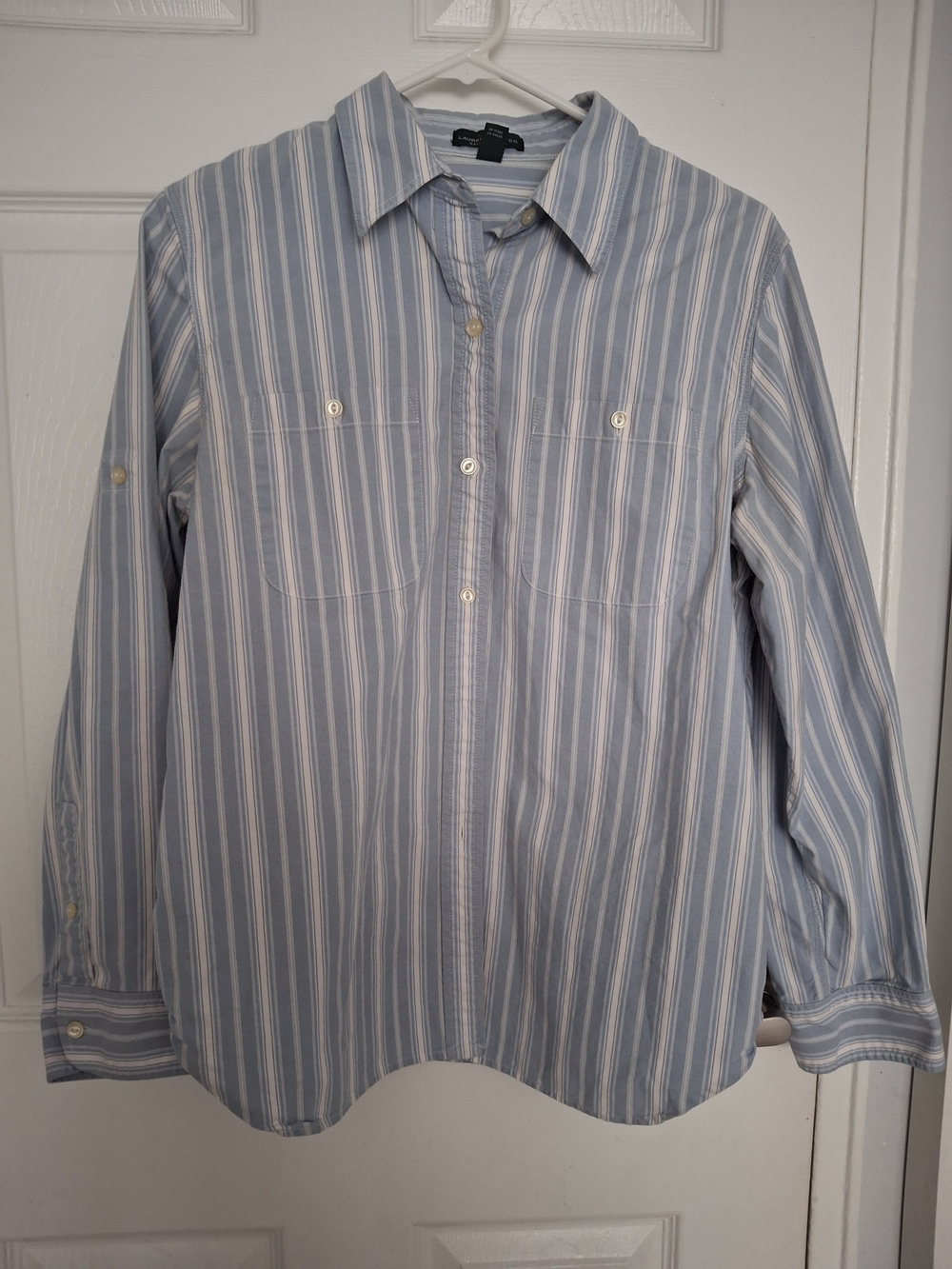 Ralph Lauren Light Blue and White Striped Button-Down Shirt